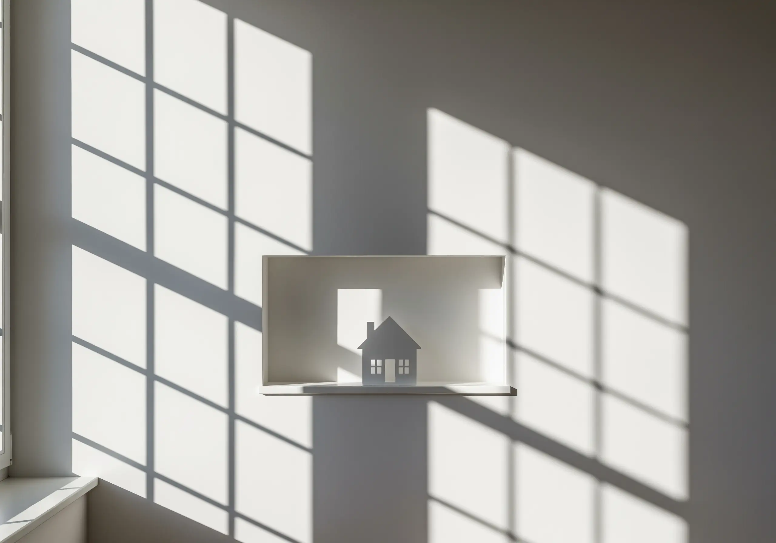 Wohnraum mit Blick auf ein Haus im Grünen