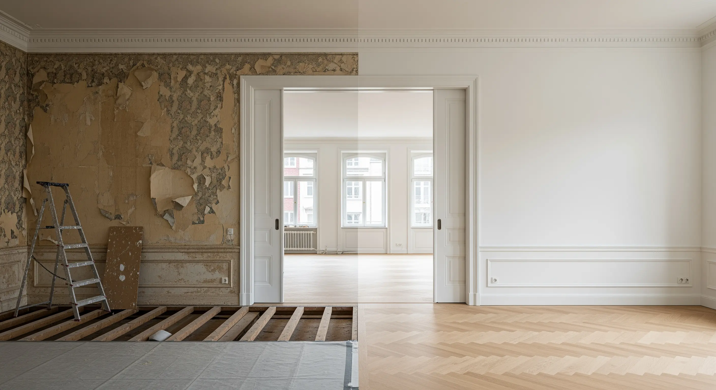 Renovierter Innenraum mit Holzboden